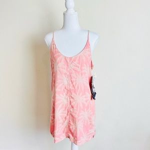 NWT HURLEY Pink & Cream Palm Tree Woven Grommet Brontë Beach Mini Dress